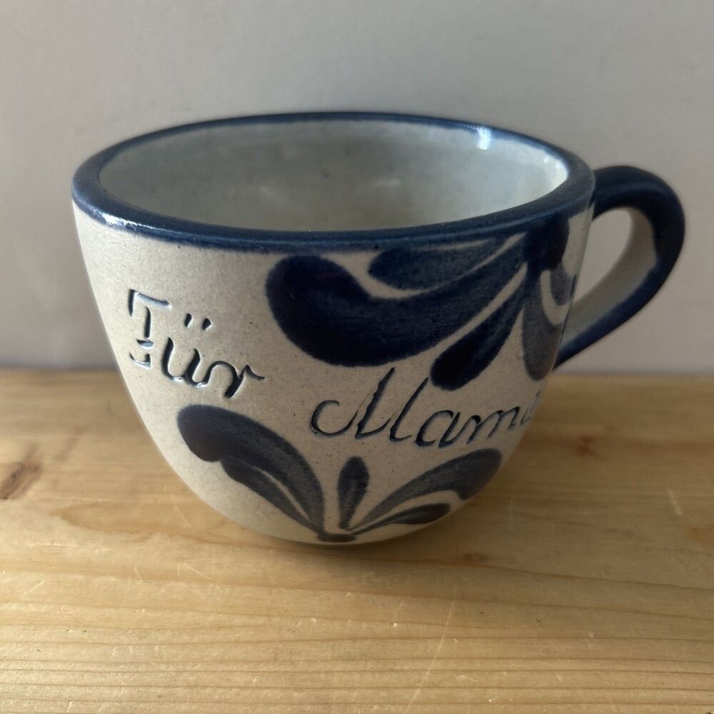 Kleiraba Salt Glazed Mug Hand-Made 'For Mama' German Pottery Coffee Cup 16 oz